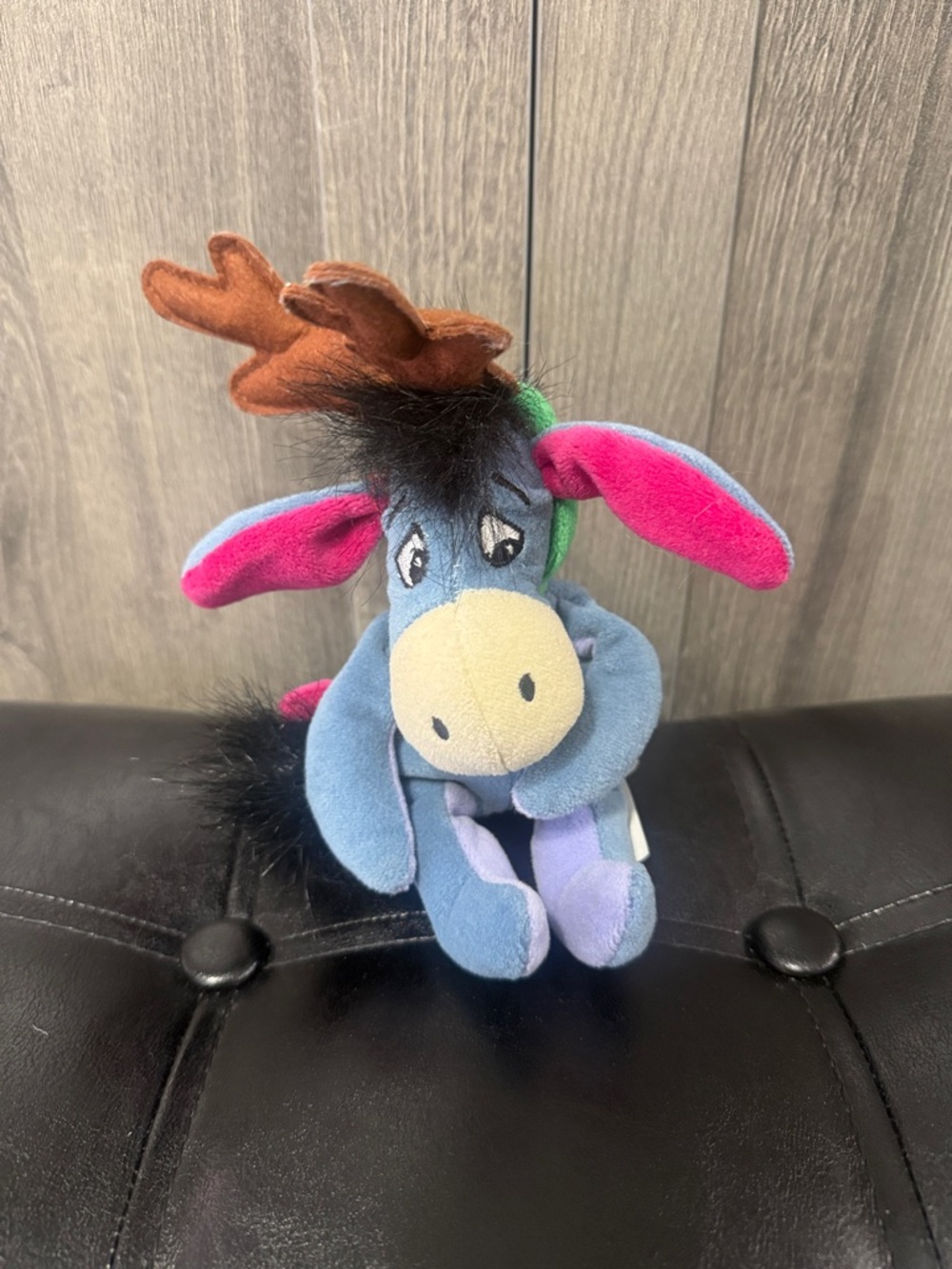 Disney's Winnie The Pooh Eeyore In Reindeer Antlers 8" Beanie Plush Toy No Tag